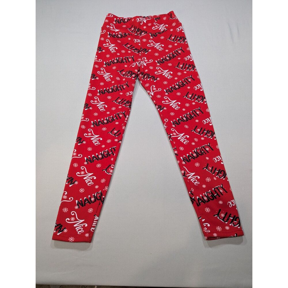 No Boundaries Girls M 7-9 Red Christmas Naughty Nice Fleece Lined Leggings